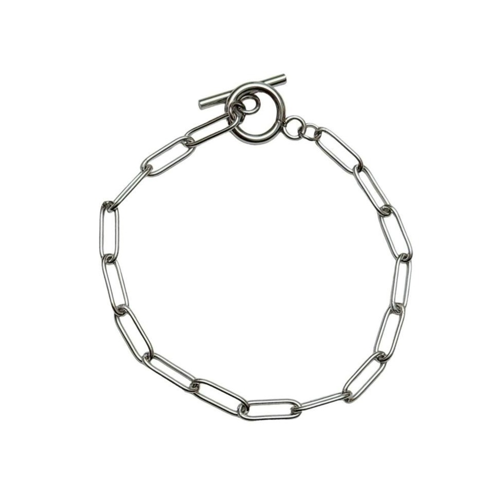 silver paperclip bracelet non-tarnish stainless steel hypoallergenic unisex cute